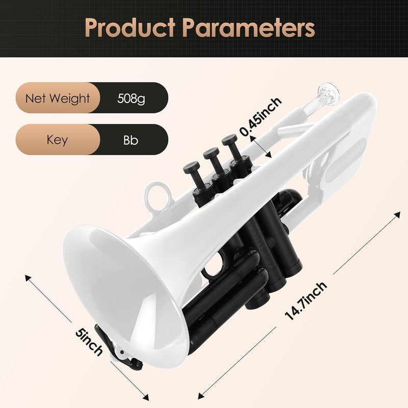 PAMPET SEA LION Professional Plastic Bb Trumpet Set for Student Beginner (White) - Image 2